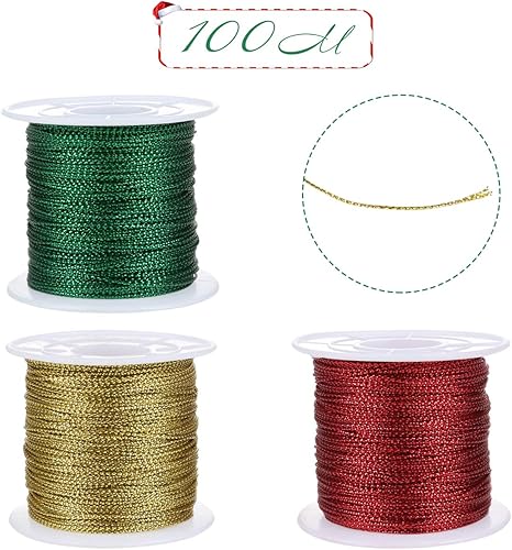 Naler Ficelle de Vacances de Noël, Bobine de Ficelles Emballage Cadeau 3 Couleurs Rouge Vert Dorée, pour DIY Artisanat Bricolage, Décoration Cadeau Etiquette Sac Objet Suspendu - Nail Gallerys