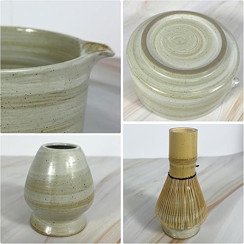 GEXHSRGD Ensemble de fouet à matcha, le kit comprend un fouet à matcha et un support, un bol à matcha avec bec verseur, un tamis à matcha et 2 cuillères à matcha（Gris） - Nail Gallerys