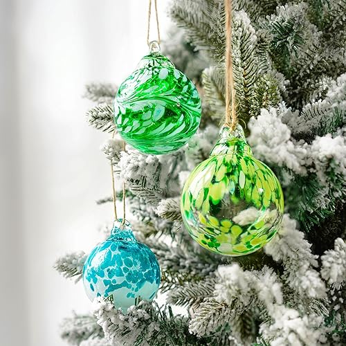 Lot de 3 boules en verre soufflé à la main – Décorations de Noël en cristal 2024 pour extérieur, terrasse, jardin - Nail Gallerys