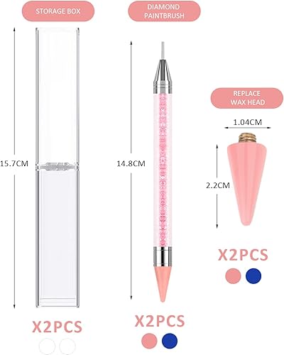 Lot de 2 stylos de peinture diamant, avec 2 pointes de cire de rechange et 2 boîtes en plastique, accessoires de stylo de peinture diamant, utilisés pour la peinture, les loisirs créatifs - Nail Gallerys