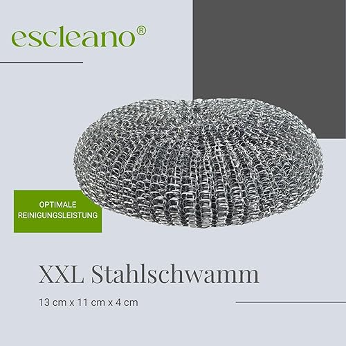 escleano | Éponge ovale XL en acier inoxydable, grattoir à casserole, tampon de nettoyage 13 x 11 x 4 cm - 100 % acier inoxydable (10 pièces) - Nail Gallerys