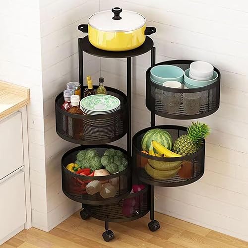 PERZOE Etagere Rangement,3/4/5 Couche Rangement Cuisine,Support De Stockage De Fruits Rotatif 4 Roues,étagère de rangement pour fruits et légumes roulettes et matériau métallique en acier inoxyd - Nail Gallerys