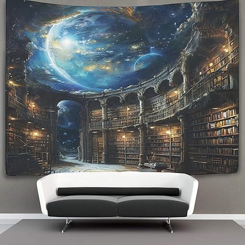 DHBANEIOK étagères de livres 3D Effet Tapisserie Art Mural Tapisserie Murales Tapisserie Murale Tissu Pour Chambre Salon Collège Dortoir Tenture Murale 150cmx200cm - Nail Gallerys