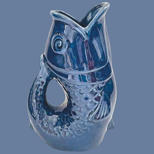 Vase ou Pichet Poisson en Faïence Bleu, Fabrication soigné Symbole du romantisme 25,3 cm de Hauteur - Nail Gallerys