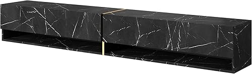 Selsey MIRRGO - Meuble TV 200 cm marbre Blanc avec Insert d'or - Nail Gallerys