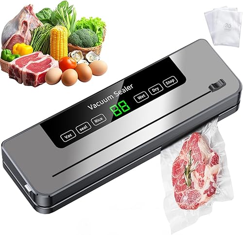 Machine à emballer sous vide portable 5 en 1, puissante machine à emballer sous vide les aliments frais, machine à emballer les aliments humides/secs, 30 sachets sous vide rapides inclus (noir) - Nail Gallerys