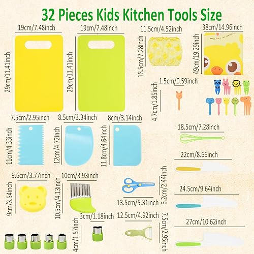 Coriver Kit Couteau Cuisine Enfant, 32 pièces Couteau Montessori Enfants avec Ondulé et Planche à Découper, Plastique Ustensile Cuisine Enfant pour Couper des Fruits ou Légume - Nail Gallerys