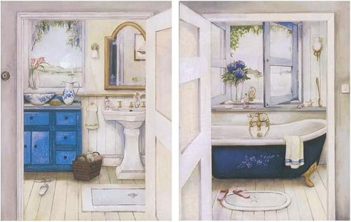 Tableaux de salle de bain classiques/plaques en bois Set de 2 tableaux de 19 cm x 25 cm x 4 mm. Adhésif facile à accrocher. Décoration murale pour la maison - Nail Gallerys