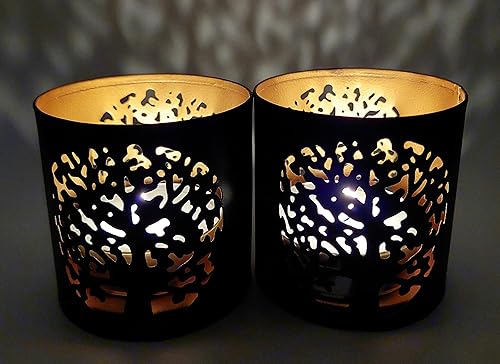 Lot de 2 photophores votifs faits à la main en métal - Motif arbre de vie Yggdrasil - Spiritualité - Mythologie - Décoration - Cadeau de mariage - Diwali - Nail Gallerys