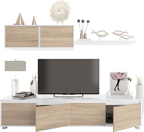 Tendencio Ensemble Meuble TV scandinave alidi Bois et Blanc avec Meuble Haut - Nail Gallerys
