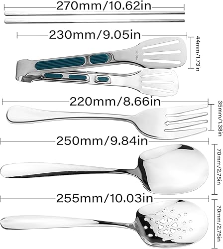 GZLCEU Lot de 5 cuillères de service, en acier inoxydable 304, pour banquet, buffet, restaurant, fête d'hôtel (cuillère, écumoire, fourchette, baguettes, pince alimentaire) - Nail Gallerys