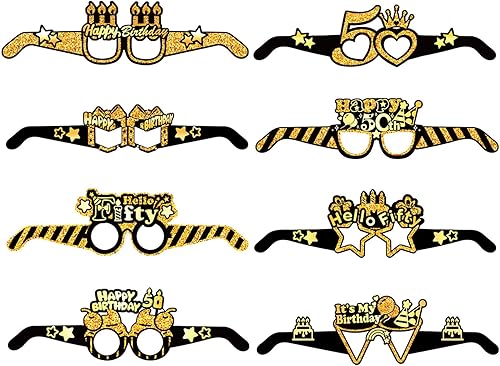 8 Pièces Lunettes de Soleil en Papier pour 50e Anniversaire, Happy Birthday Party Paper Eyeglasses, Accessoires de Photomaton pour Fête d'anniversaire, Filles et Femmes, Cadeaux - Nail Gallerys