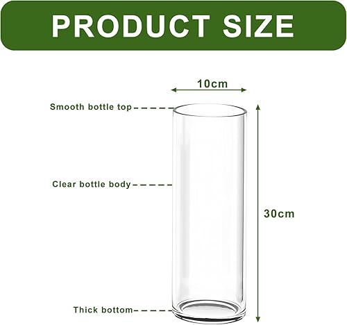 Vase Verre Transparent,30 cm Vases Cylindriques en Verre,Haut Vase Cylindrique en Verre,Grand Vase Transparent Verre pour Intérieur,Mariage,Centres De Table,Décoration De Bureau - Nail Gallerys