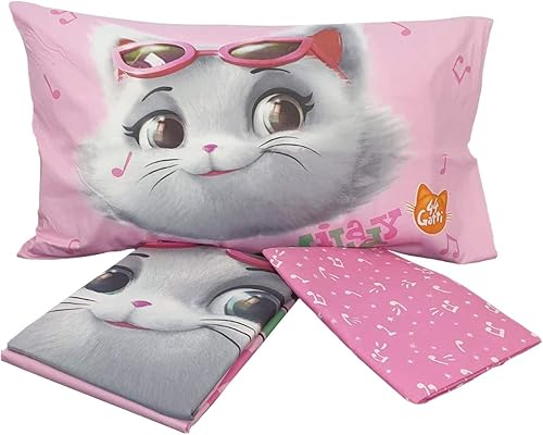 44 Gatti Parure de lit 1 Place Milady, 100% Coton, Blanc et Rose - Nail Gallerys