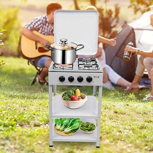 YNAADYH Cuisinière à gaz autoportante, brûleur d'extérieur pour la cuisson, 4 brûleurs, cuisinière à gaz portable, commande indépendante, brûleur au propane, 2,5 kW, 49 x 49 x 79 cm - Nail Gallerys