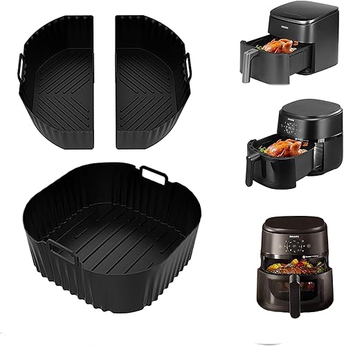 3pcs Moule Silicone Air Fryer, Plat Air Fryer Accessoires 2 x 3.1L + 1 x 6.2L pour Philips 2000 Série NA230 XL 6,2L, Cecotec Cosori Turbo Blaze 5,5L 6L 6,2L,Russell Hobbs 8L - Nail Gallerys