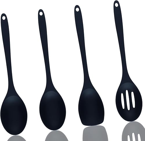 Ustensiles De Cuisine en Silicone, 4 Pièces Cuillères à Mélanger, Spatules et Palettes en Silicone Antiadhésifs pour Pâtisserie (27,5 cm) - Nail Gallerys