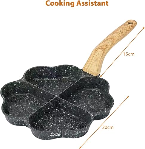 FARYODI Poêle à omelette à 4 trous en forme de cœur - Créative et mignonne - Mini poêle noire à induction - Poêle à omelette pour petit-déjeuner - Avec pinceau en silicone et grattoir en silicone - Nail Gallerys