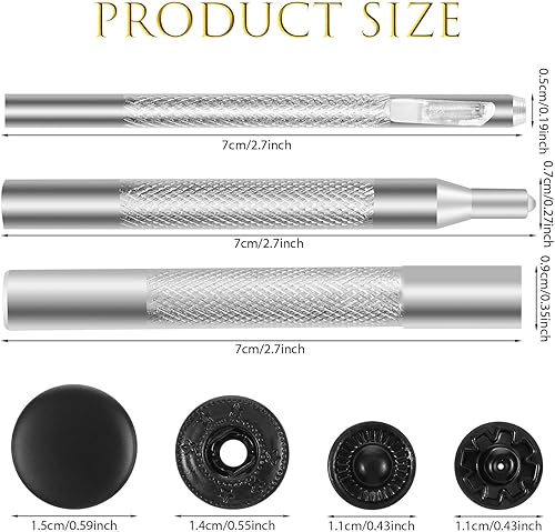 HJZHII Lot de 12 boutons pression sans couture avec pince et 4 outils de fixation 15 mm - En acier inoxydable - Pour vêtements, jeans, cuir, sac à main, bricolage - Nail Gallerys