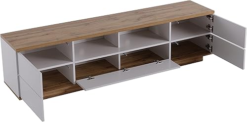 Winmores Meuble TV moderne en bloc de couleur blanche, meuble TV avec grain de bois, 180 cm (180 x 38 x 46 cm) - Nail Gallerys