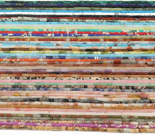 Perles en pierre naturelle cylindriques de 2 x 5 mm, amazonite, améthyste, turquoise, pour la fabrication de bijoux, boucles d'oreilles, bracelets, jaspe tacheté, environ 85 pièces - Nail Gallerys