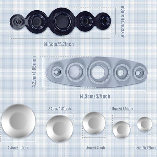 Lot de 100 badges réutilisables avec 5 tailles, 12 mm, 15 mm, 18 mm, 22 mm, 28 mm, argentés, pas de couture ni d'outils instantanés pour travaux manuels - Nail Gallerys