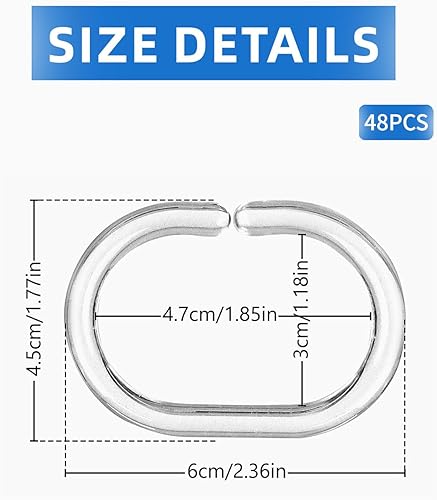HSIXHAF 48 pcs Anneau De Rideau Transparent, Anneau De Douche en Plastique, Anneau De Rideau De Douche en Forme De C, Anneau De Suspension De Rideau, Crochets pour Rideaux de Salle de Bain - Nail Gallerys