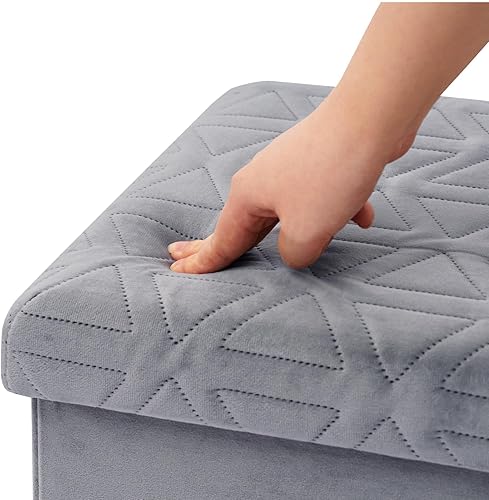 Bonlife Velours Petit Meuble de Rangement Jouet Enfant,Tabouret avec Espace de Rangement Repose Pied Bureau,Tabouret Pliant Pouf Cube 32x32x32cm,Gris - Nail Gallerys