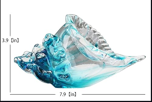 DOVDOV Statue de Conque en Verre Soufflé à la Main, Figurine d'Art en Verre Bleu, Décoration d'Intérieur Côtière Avec Coquillages pour Meuble TV et Bibliothèque - Nail Gallerys