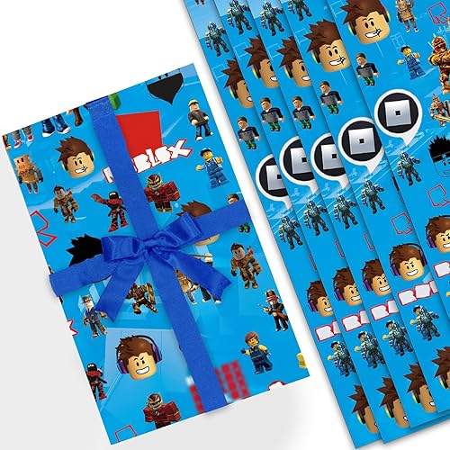 Roblox Papier Cadeau, 5Pcs Papier Cadeau Enfant, Ubephant 51 * 75cm Papier Cadeau Anniversaire, Durable Papier Cadeau Noel de Dessin Animé, pour Décoration de Vacances - Nail Gallerys