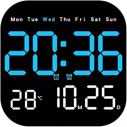 Zilimontt Grande horloge murale numérique LED, télécommande, température, date, semaine (orange, 18,5 cm x 2,8 cm x 18,5 cm) - Nail Gallerys