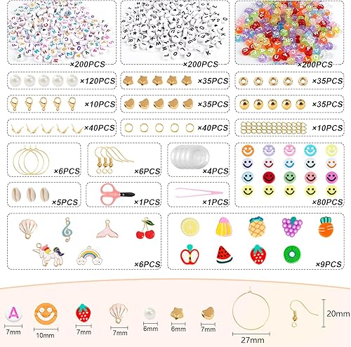 Warehouse Lot de 3500 perles de 4 mm pour bracelets - Avec 300 lettres de l'alphabet - Pour la fabrication de bijoux - Nail Gallerys