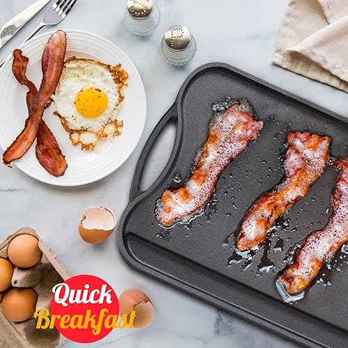 OVERMONT Poêle Grill Réversible en Fonte avec Poignées pour Cuisinière à Gaz - Nail Gallerys