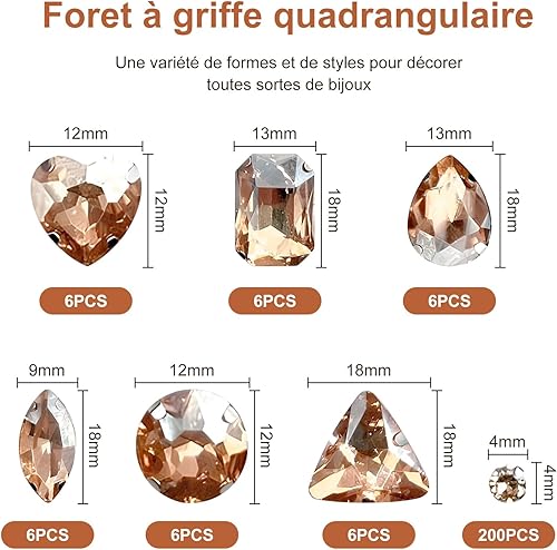 Riceel 236 Pcs Rhinestone Sewing Glass, Strass en Verre de Formes Mixtes pour Vêtements Chaussures Sacs Décorations - Nail Gallerys