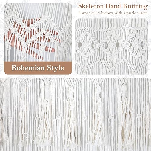 Rideau Bohème en Macramé,132x200cm Tenture Murale Rideau de Porte,Tapisserie de Fenêtre en Coton Tissé à la Main,pour Séparateur de Pièce,Chambre Salon,Fond de Mariage,Décoration D'intérieur - Nail Gallerys