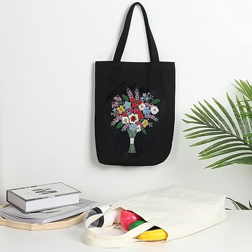 Namvo Canvas Tote Bag Kit de Broderie avec Motif et Instructions, Comprend Un Sac à Broder avec Motif de Fleurs, cerceaux à Broder en Bambou, Fils de Couleur et Outil - Nail Gallerys