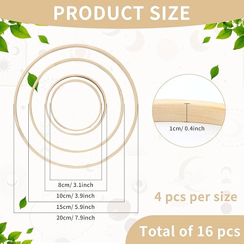 16 Pièces Cerceau Floral en Bambou, 4 Tailles Anneaux Artisanaux en Bambou, Floral Anneaux de Couronne de Bambou, Cercle Attrape Reve pour Décoration de Mariage DIY - Nail Gallerys