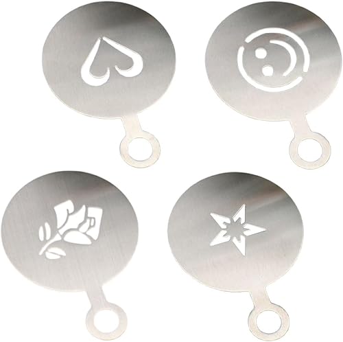 Pamtns 4 Pièces Pochoir Cafe Pochoirs pour Peinture Murale Pochoirs à Café en Acier Inoxydable Pochoir à Gâteau Pochoir Cappuccino Latte Art Moule Pochoir Barista Cuisson Outils de Décoratio - Nail Gallerys