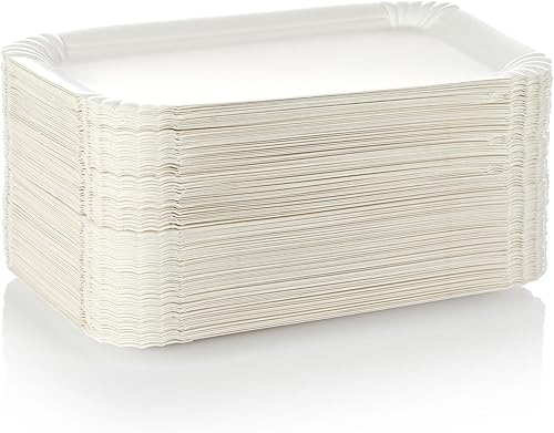 Vaily Lot de 150 assiettes carrées en carton - 13 x 20 cm - Pour gâteaux et petits pains - Assiettes jetables, assiettes à gâteau pour barbecues, fêtes et anniversaires - Blanc - Nail Gallerys
