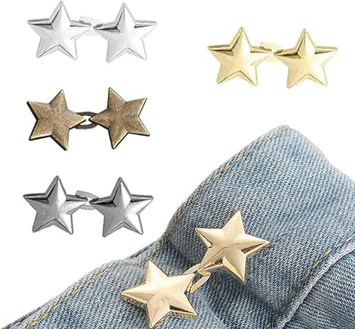 LAKJUOZ 4 Pièces En Forme D'Étoile Bouton De Serrage De Taille De Pantalon Épingles À Boutons Pour Jeans Aucune Couture Requise, Tendeur De Taille Amovible Pour Jeans,Adjustable Waist Buckle Sets - Nail Gallerys