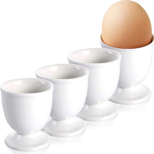 RHAFAYRE Lot de 4 coquetiers en porcelaine pour œufs durs, coquetiers en céramique pour œufs durs et mous pour petit-déjeuner, dîner, facile à nettoyer, blanc - Nail Gallerys