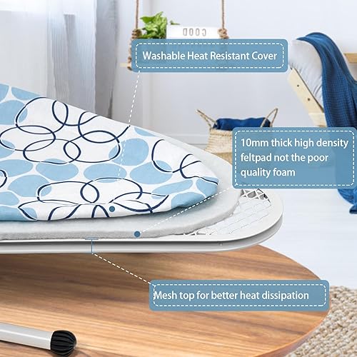 Duwee 32x82cm Table à Repasser de Table avec Repose-Fer, Housse Résistante à la Chaleur avec Coussin en Feutre épais, Design Compact et léger,Le Cercle - Nail Gallerys