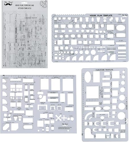 Mr. Pen - Lot de 3 gabarits pour plan de maison, avec idées décoration intérieure et meubles, outils de dessin et formes réglées pour l'architecture - Nail Gallerys