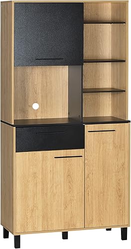 HOMCOM Buffet de Cuisine Armoire de Cuisine Multi-rangements avec Un tiroir, 3 placards, 4 niches et Passe-câbles Hauteur 180 cm - Nail Gallerys