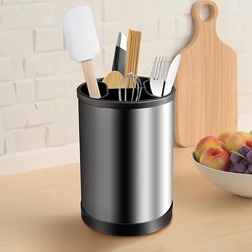 Porte-Ustensiles De Cuisine Rotatif,Récipient à ustensiles de cuisine,Étagère à ustensiles de cuisine en acier inoxydable Rotatif,Organisateur D'Ustensiles pour Cuillère,nettoyer，Fourchette - Nail Gallerys