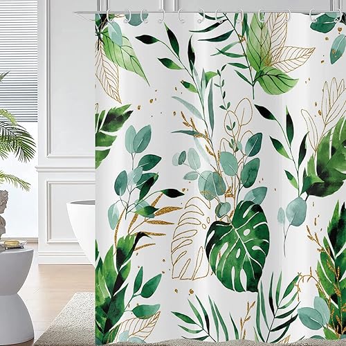 Hnmdmyi Rideau de Douche Vert Feuilles 180x200, Tropical Eucalyptus Botanique Abstrait Boho Aquarelle, Imperméable Polyester Tissu pour Baignoire - Nail Gallerys