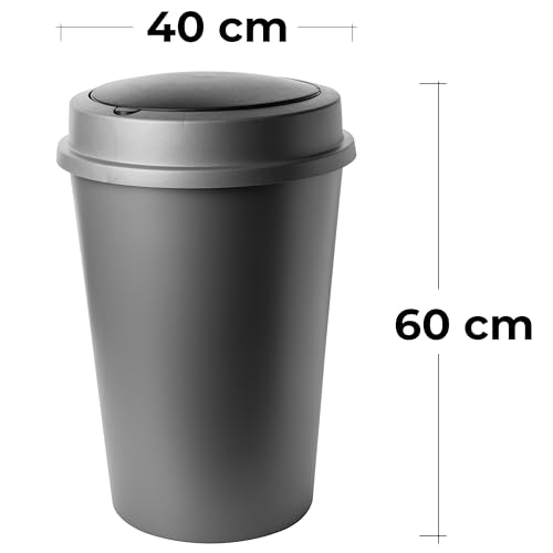 SUSTANIA Poubelle ronde avec couvercle rabattable 50 l, poubelle de cuisine, ronde, diamètre : 40 cm, couleur anthracite, fabriquée dans l'UE - Nail Gallerys
