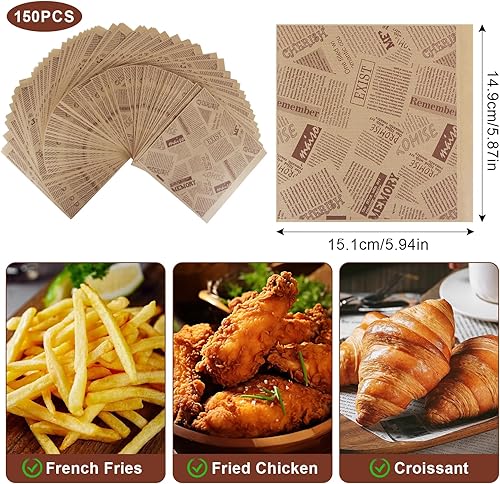 Lot de 150 Sacs à Hamburgers en Papier Style Imprimé de Journal Sac en Papier Triangulaire pour Emballage Alimentaire Sac à Sandwich en Papier Kraft Résistant à la Graisse Style(15 x 15 cm） - Nail Gallerys