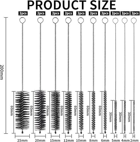 QFEHTHSK 20 Pièces Brosse De Nettoyage À Long Manche, Brosse À Paille en Acier Inoxydable, Brosse De Nettoyage De Verre À Vin, Brosse À Bouteille, Ensemble De Brosses De Nettoyage Multifonctions - Nail Gallerys