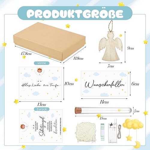 BBTO Cadeaux de Confirmation Cadeaux en Espèces pour Confirmation y Carte de Voeux d'Argent Pendentif Ange en Bois Éprouvette Coffret Cadeau avec Ruban et Lumineuse en Raphia(Taufe) - Nail Gallerys